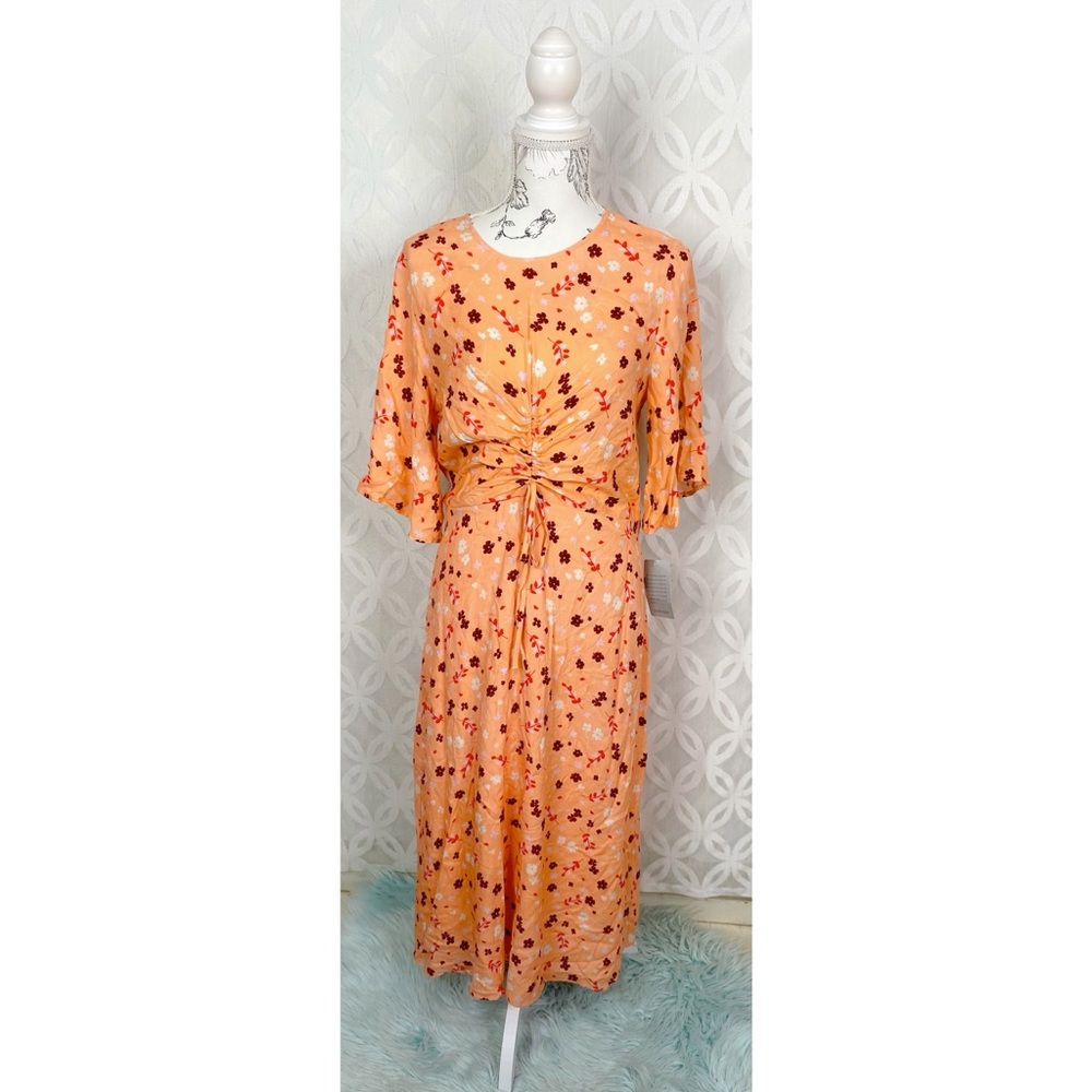 NSR Peach Floral Midi Dress